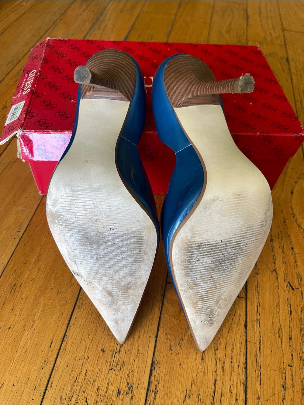 GUESS Teal Blue Patent Pointed-Toe Pumps - Picture 4 of 6